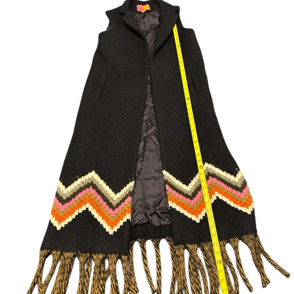 Vilagallo Black Wool Coat with Signature Red-Orange Label, - Picture 3 of 14